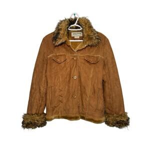 Fitz-Wright vintage tan penny lane faux suede button down jacket‎ womens medium